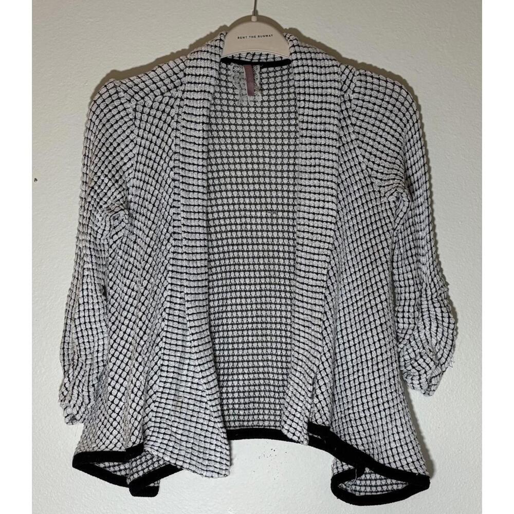 Women’s Black White Textured Open Front Cardigan Jacket Size Small